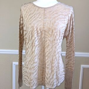 Semi Sheer Raw Hem Animal Print Lightweight Long Sleeve Top